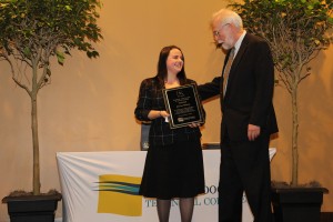 EAGLE winner Jessica Warren receives her award from CTC President Dr. Ron Newcomb.