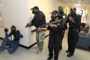 CTC campus police officers participate in an active shooter training exercise.