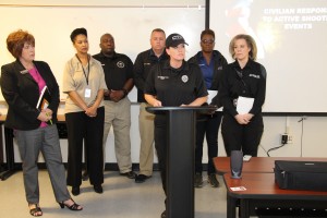 Back row, from left: Jamille Bradfield, PIE, City of Atlanta Department of Corrections; MPO Louis Defense, PIO, City of Smyrna Police Department; LT. Glenn Daniel, PIO, Douglas County Sheriff’s Office; and Phyllis Banks, PIO, Albany Police Department; front row: Dee Dee Doeckel, CTC's Executive Director for Marketing, Digital Media, Recruitment External Affairs; CTC Officer Dione Turner; and CTC Communications and Records Manager Lynn Quick.