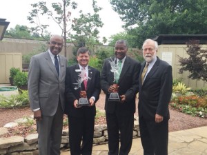 Chattahoochee Technical College President Ron Newcomb, far right, recently recognized David Connell, second from left, and Dr. Don Johnson for their service on the Board of Directors. Also pictured, far left, is the Rev. Carl Moore, who currently serves on the Board of Directors.