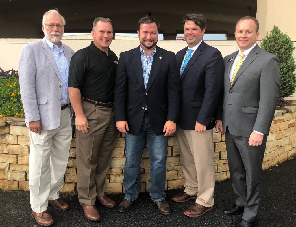 Meeting recently with the Chattahoochee Tech Foundation were, l-r, Chattahoochee Technical College President Dr. Ron Newcomb, Drew Tutton, Board Chair Jason Anavitarte, Trey Ragsdale and Rick Kollhoff.