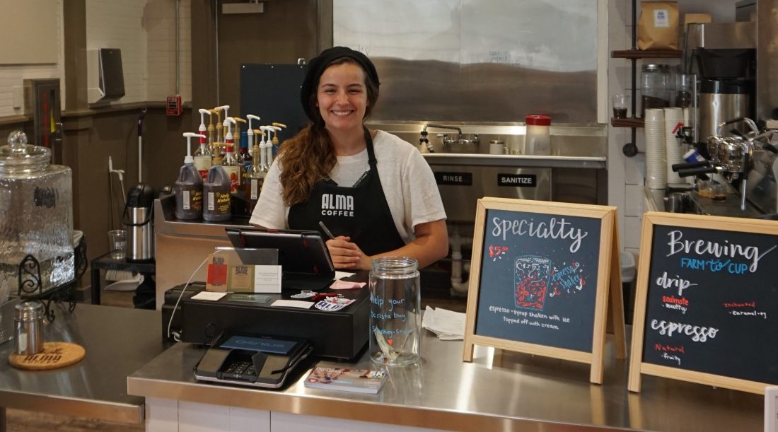 Pictured here is Rachel Neal, who works for Alma Coffee as a barista.