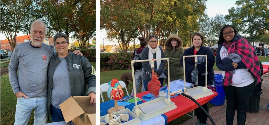 Chattahoochee Tech President Dr. Ron Newcomb participated in the 2019 Heart Walk in Marietta with volunteers from the college. Shown here, l-r, are Dr. Newcomb and Brenda White. Also pictured are Chattahoochee Tech anatomy class students.