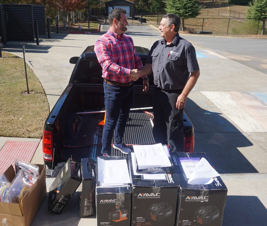 Reliable Heating & Air has donated HVAC equipment valued at over $3,000 to Chattahoochee Tech for the college’s Air Conditioning Technology program. Shown here, l-r, are Daniel Jape and Tommy Grizzle.