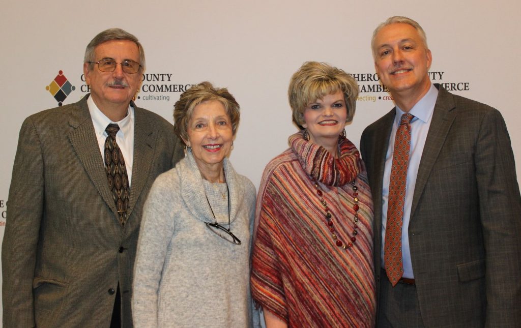 New Cherokee Chamber Chairman David Simmons is pictured here with his family. Shown here, l-r, are his parents, Joyce and Luther McConnell, of Pickens County, and his wife, Suzy.