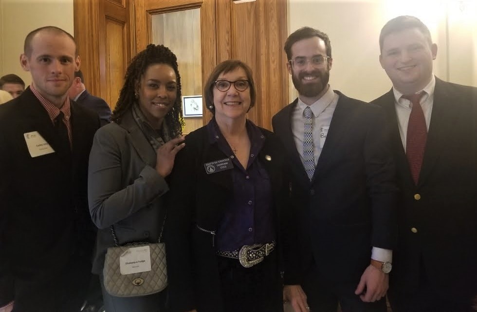 A group of Chattahoochee Tech students had the opportunity to speak with Sen. Kay Kirkpatrick during PT Day at the Capitol. Shown here, l-r, are Codey Long, Shateequa Fudge, Sen. Kirkpatrick, Ben McCutchen, and Taylor Thomas.