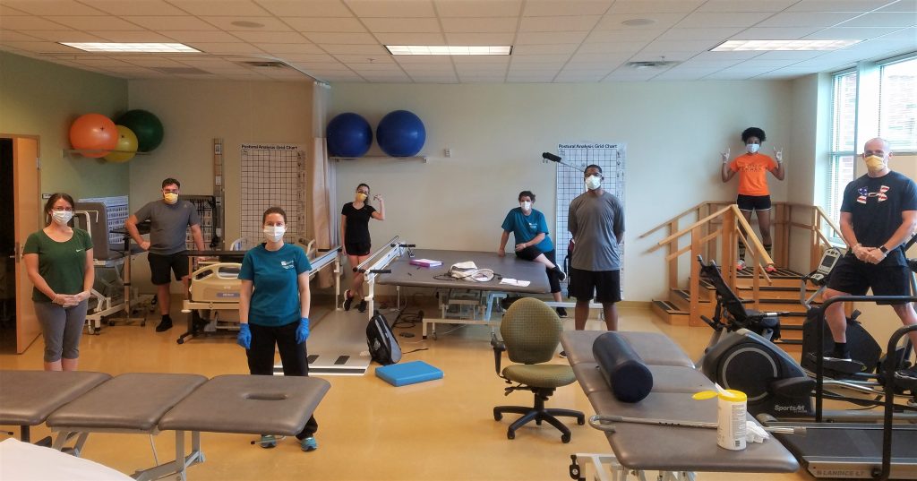 Toward the end of the spring semester, Chattahoochee Tech students participated in carefully controlled, on-campus instruction for essential labs in many programs. Shown here are students in the Physical Therapist Assistant (PTA) program.