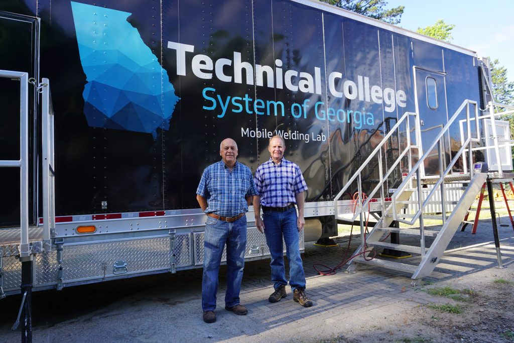 Shown, l-r, in front of the TCSG mobile welding trailer are Mark Howington and Shane Evans.