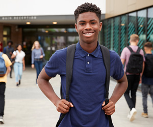 A student in a hallway