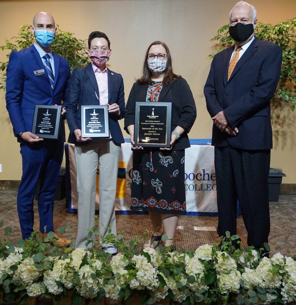 Instructors who were the top finalists for this year's award included Brian LeSage, Meredith Muse along with award winner Jennifer Staton. Shown here, l-r, are LeSage, Muse, Staton and Dr. Ron Newcomb.