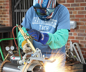 A person welding