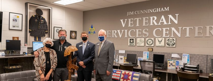 Masked people at veteran center