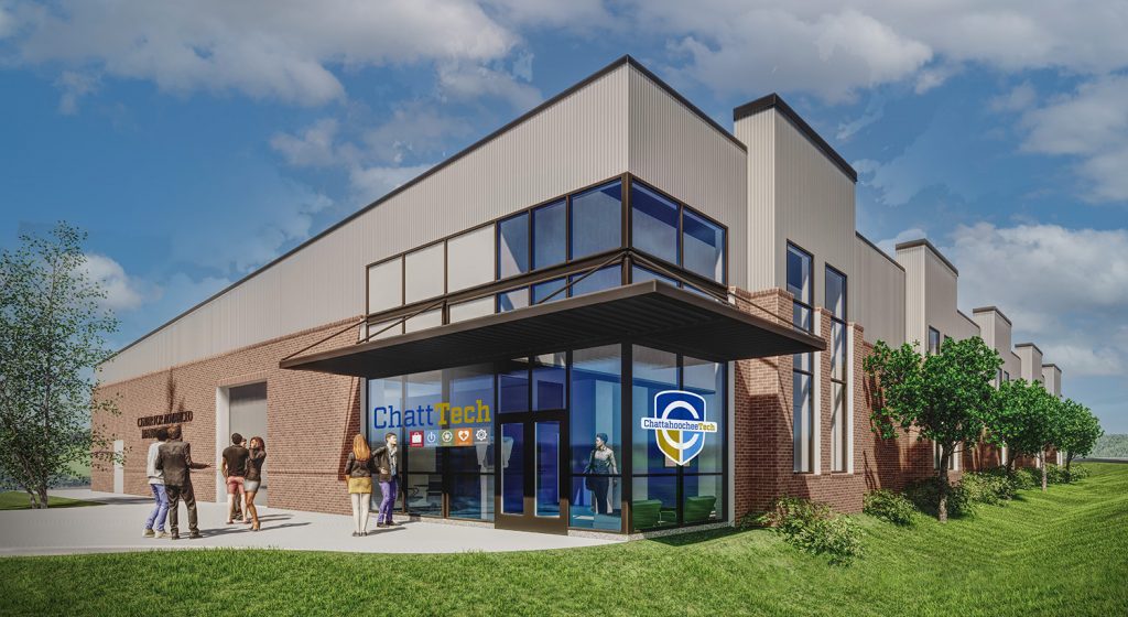 hown here is an architectural rendering of the Center for Advanced Manufacturing, which is under construction at the Chattahoochee Tech North Metro Campus.