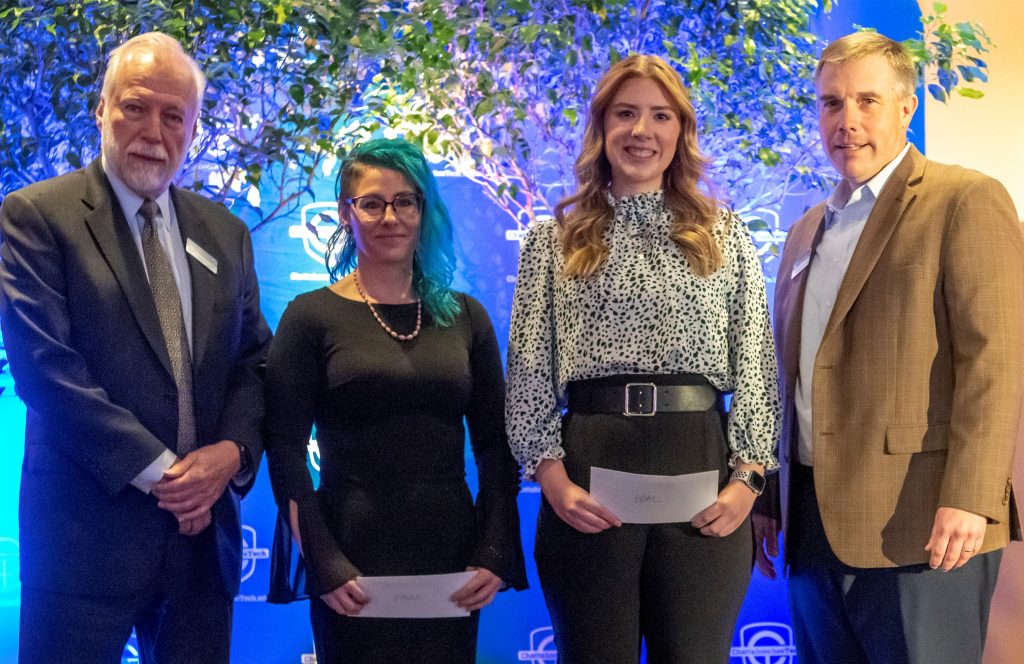 Shown here, l-r, are Chattahoochee Tech President Dr. Ron Newcomb, EAGLE winner Taryn Sikes, GOAL winner Rebecca Sullivan, and Board Chair Mark Goddard. The Foundation also presented a one-time stipend of $1,000 to Radiography Instructor Malcolm Paschall, the college's 2022 Rick Perkins award winner.