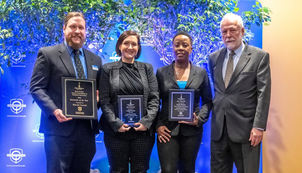 Shown here are Radiography Instructor Malcolm Paschall, Sociology Instructor Leigh Keever and Computer Information Systems Technology Instructor Tanya Mosley. They are shown here with Chattahoochee Tech President Dr. Ron Newcomb.