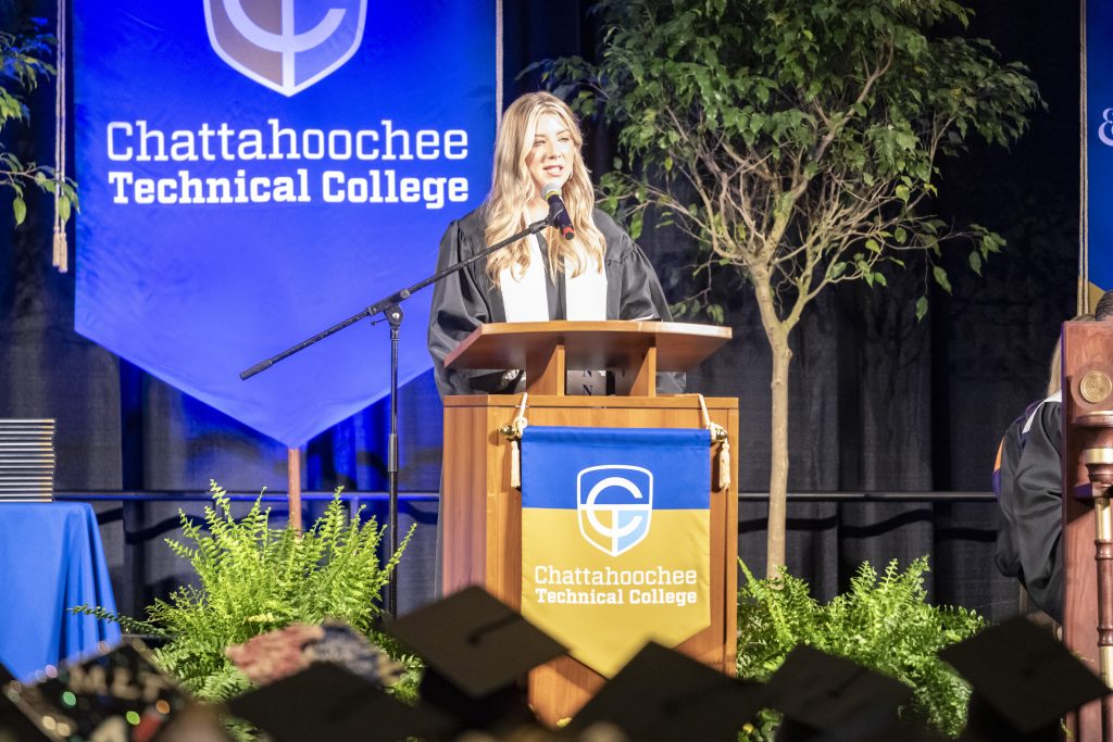 GOAL winner Rebecca Sullivan is shown here at the podium.