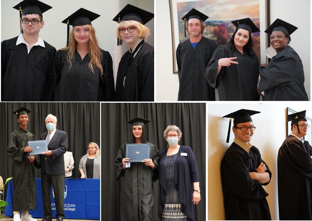 HSE and ELS students are shown here in caps and gowns for the Adult Education program's 2022 graduation ceremony.