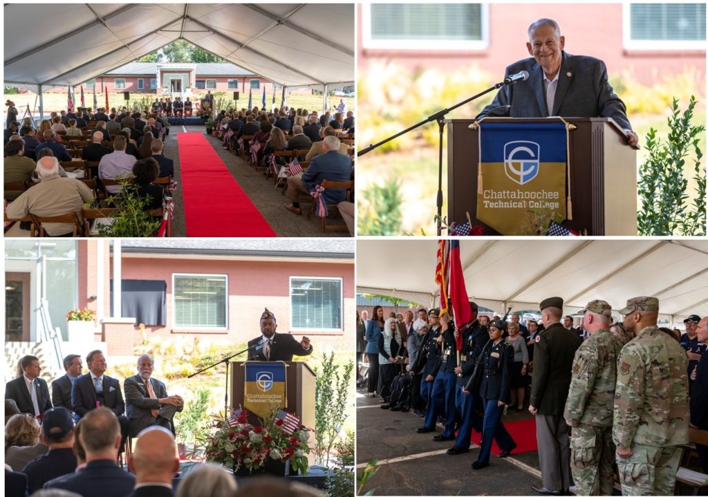 Dozens of community leaders gathered under a tent at the Marietta Campus for the VECTR Center ribbon-cutting ceremony.