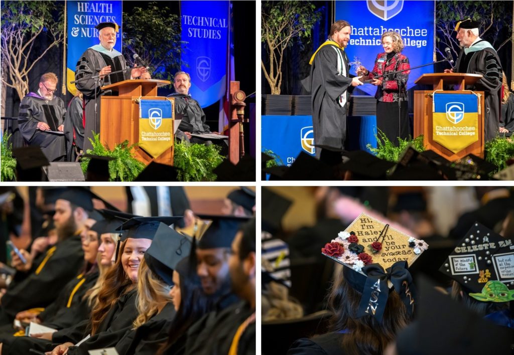 The Fall 2022 Commencement Ceremony featured Dr. Ron Newcomb and the presentation of the Golden Eagle Award to instructor of the year Malcolm Paschall.