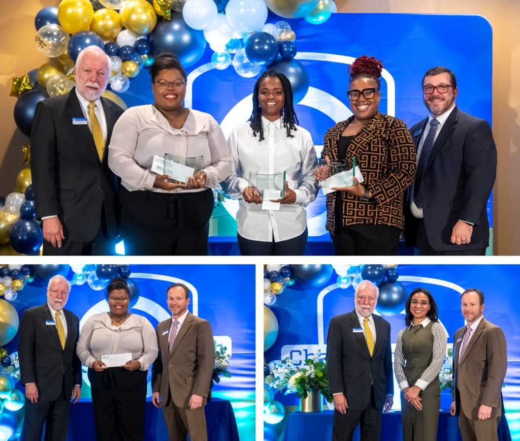 The 2023 GOAL winner and student finalists are shown here with Dr. Ron Newcomb, Cobb Chamber Chief Operating Officer Dana Johnson, and Board of Trustees Chair Rick Kollhoff.