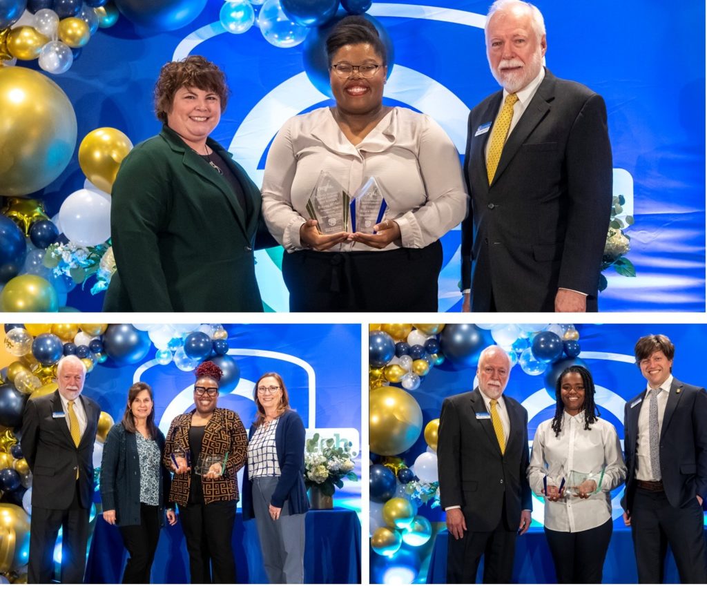 The 2023 GOAL winner and student finalists are shown here with their nominating instructors and Dr. Ron Newcomb.