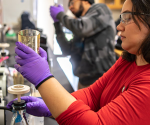 Environmental science students working in lab