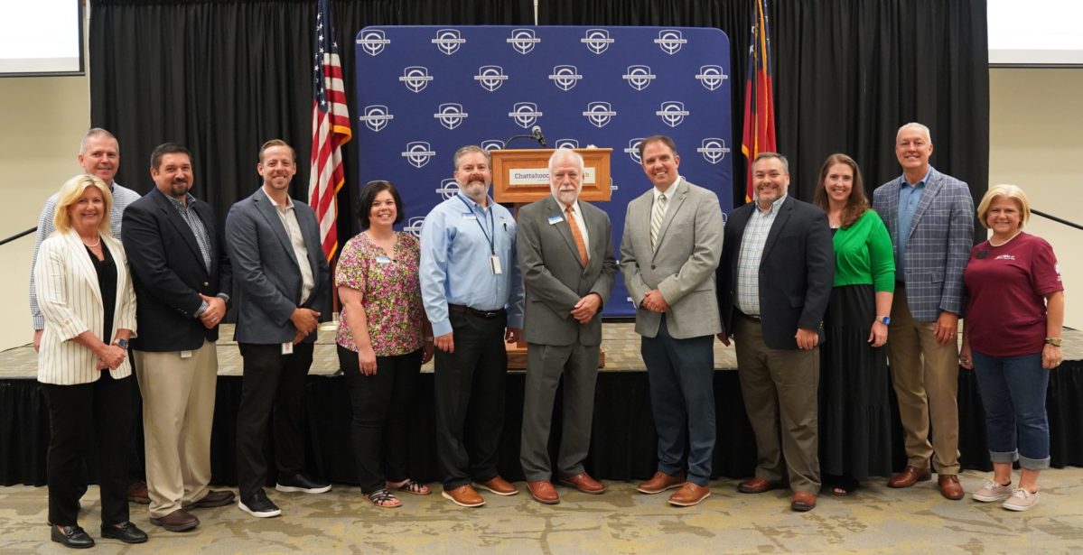 Chatt Tech staff are shown here with Pickens County Schools staff and Chamber officials.
