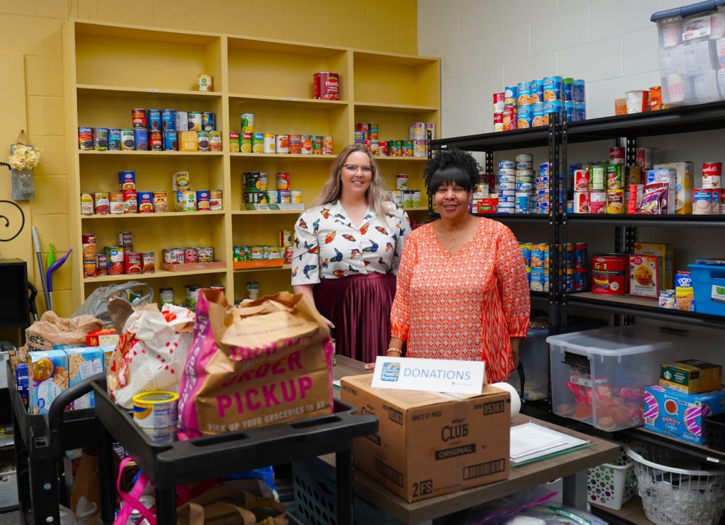 Shown here, l-r, are Chatt Tech Student Populations Specialist Catherine Smith and Special Populations & Title IX Coordinator Shanequa Warrington at the Chatt Tech Golden Eagle Food Pantry.