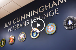 View of the Jim Cunningham Veterans Lounge wall in the lobby