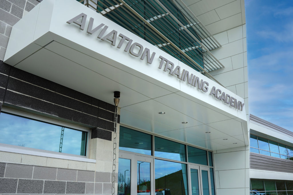 The entrance of the Aviation Training Academy is shown here