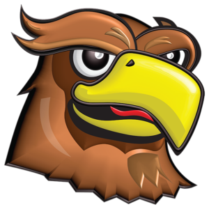 A smiling cartoon drawing of Swoop, the Golden Eagle mascot