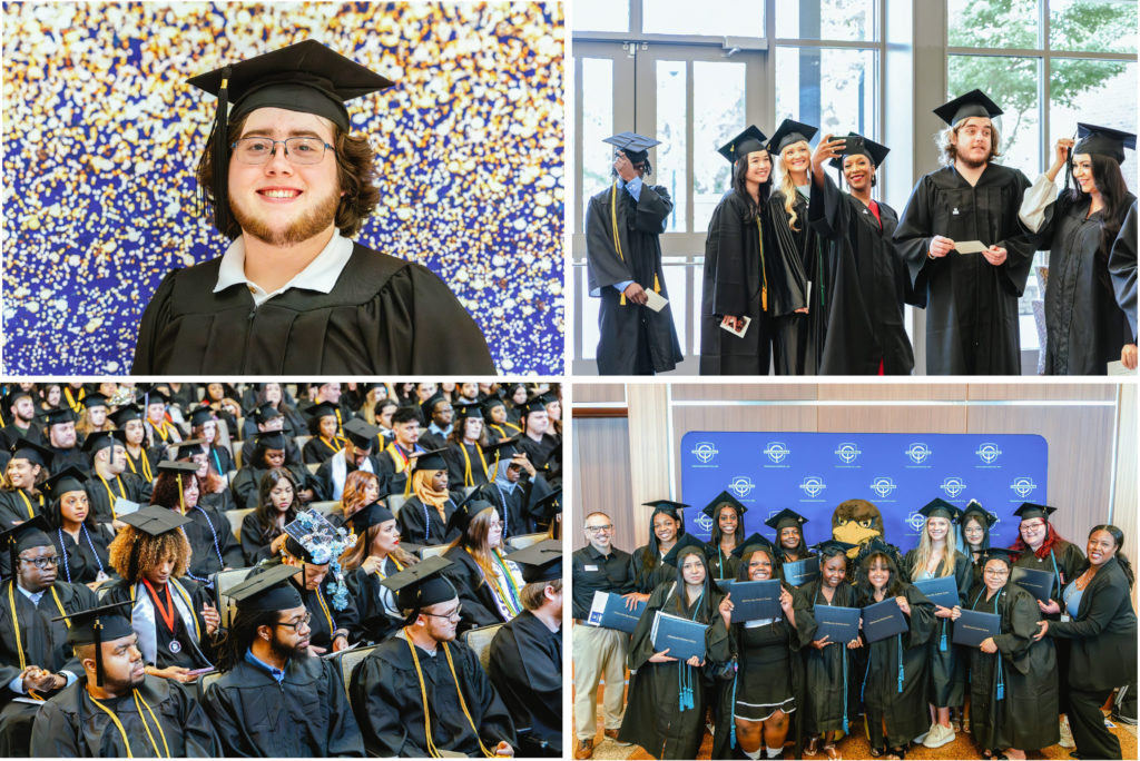 Students are gathered at the Clarence Brown Conference Center for Commencement.