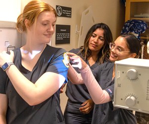 Radiography students practicing how to do an X-Ray